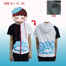 银魂和服拉链带帽短袖卫衣