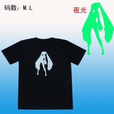 初音人物夜光纯棉黑T恤